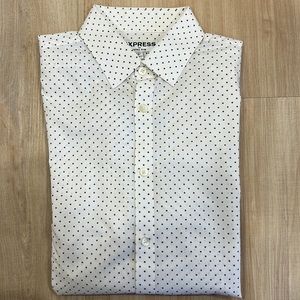Men’s Express Extra Slim Fit White Polka Dot Button Up Dress Shirt